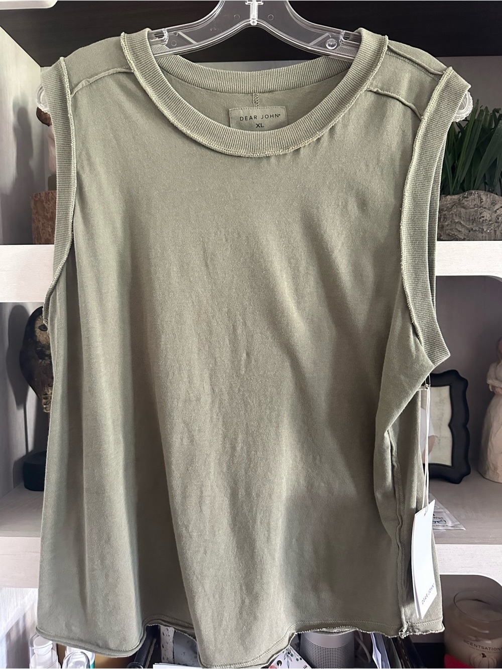 Dear John Olive Green Raw-Edge Sleeveless Tank